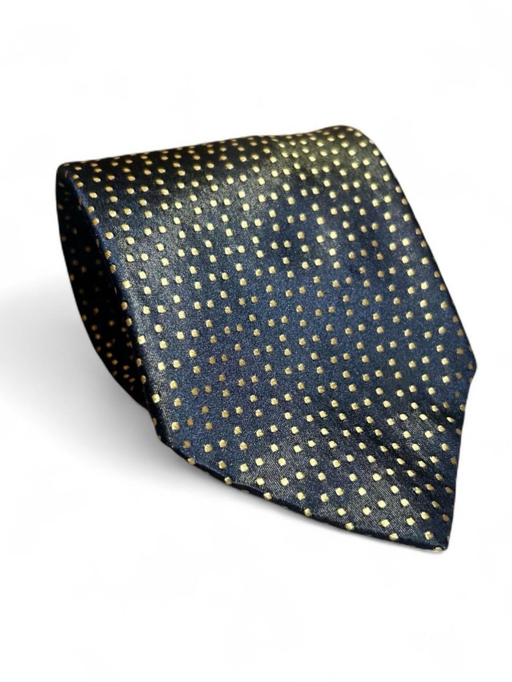 Ike Behar Mens Tie Navy Blue Gold Silk Geometric Polka Dot Dress Necktie Suit